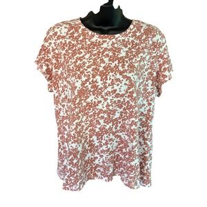 LC Lauren Conrad Womens XL Floral Print T-Shirt Terracotta Rust White Cotton Tee